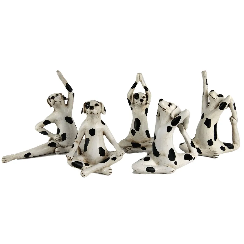 Resin Funny Yoga Pose Animal Statue Spotty Dog Figurine Home Decoration Artificial Europe Artistic Picture Shown Shine D 200PCS factory