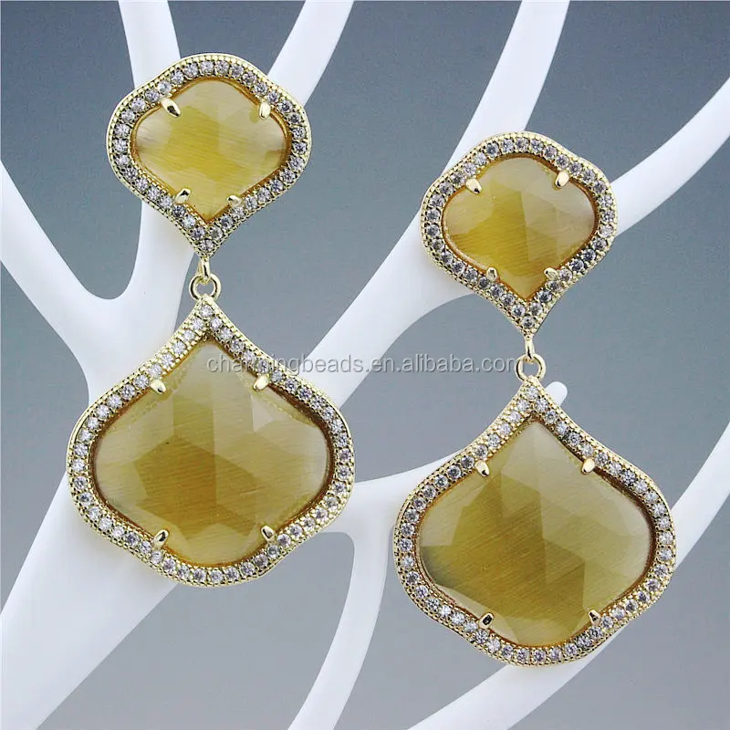 CH-ZSE0570 jewelry stone cat eye stud earring,fashion heart shape gemstone dangle earring,CZ jewelry earring
