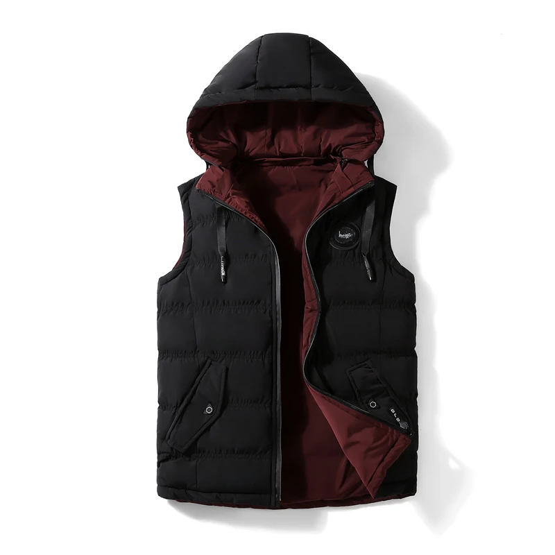 

Autumn winter cold protection padded hooded mens vest reversible waistcoat for men, Existing color/customized