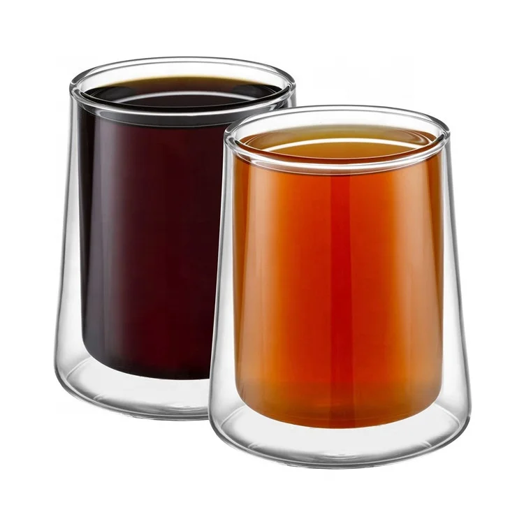 كوب زجاجي مزدوج الجدار الكمال كوب زجاجي القهوة ، الحرارية معزول طقم أكواب زجاجية عالية الجودة