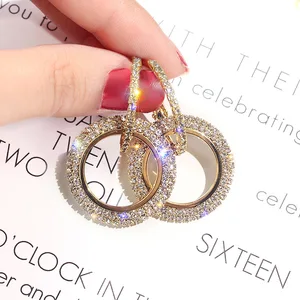925 Sterling silver  Korean diamond  hoop earrings geometric circle earrings for women