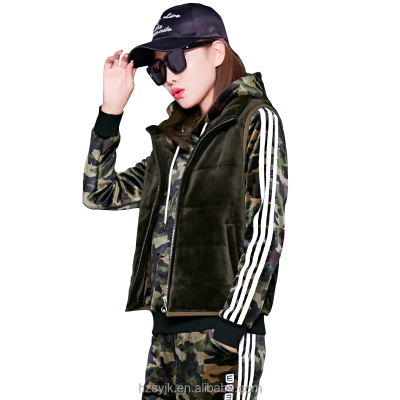 

OEM/ODM high quality cheap h2o sportswear womens woman camouflage 3pcs tracksuits winter warm velvet clothings, Custom color