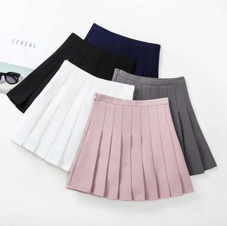 

Cute Fashion Kid Girl Zipper Pleated Skirt Korea Style Solid Student Pleated Mini Skirt Pink White Navy Gray Black Available, Pink black white navy blue gray