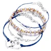 European Fashion Style Lucky 8 Sequin Chain Bracelet Alloy Double Heart Acrylic Beads Love Pendant Bracelet Set For men women