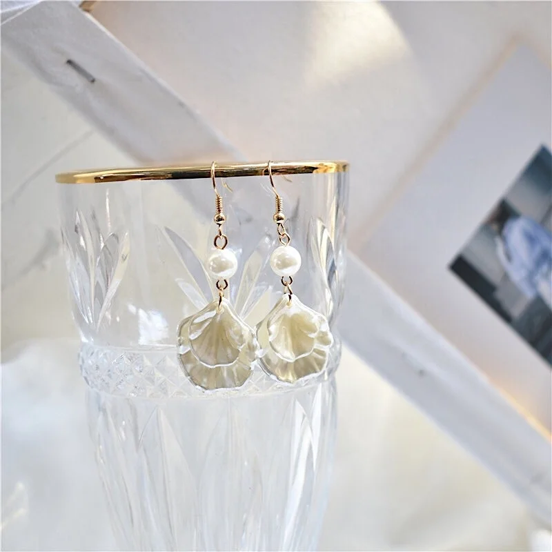 

Seaside Beach Vacation Jewelry Shell Pearl Elegant Dangle Earrings Girls Fashion Jewelry, As picture shows