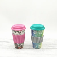 

Bio custom print biodegradable natural 450ML bamboo fiber fibre eco tea coffee travel mug mugs with lid handgrip dishwasher safe