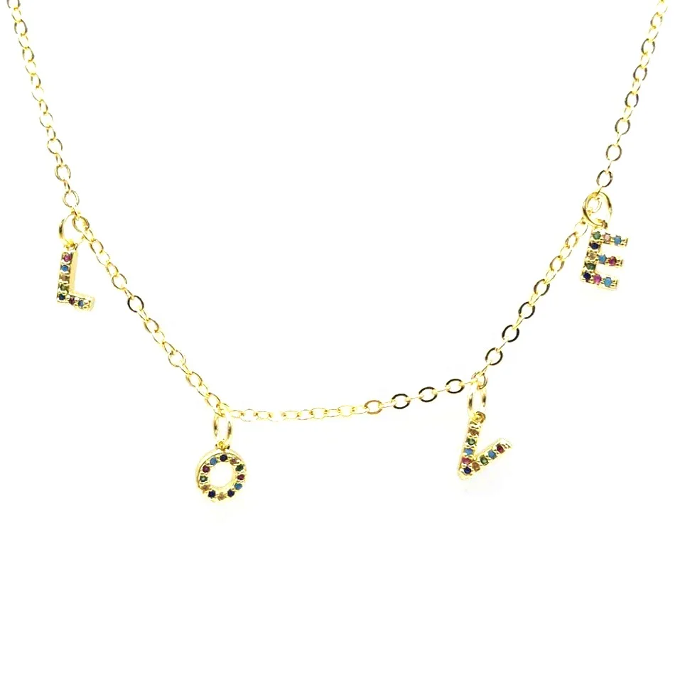 

Rainbow colorful jewelry gross gold chain charm Initial 26 letters alphabet necklace pendant in stock, Gold;rose gold;silver;black