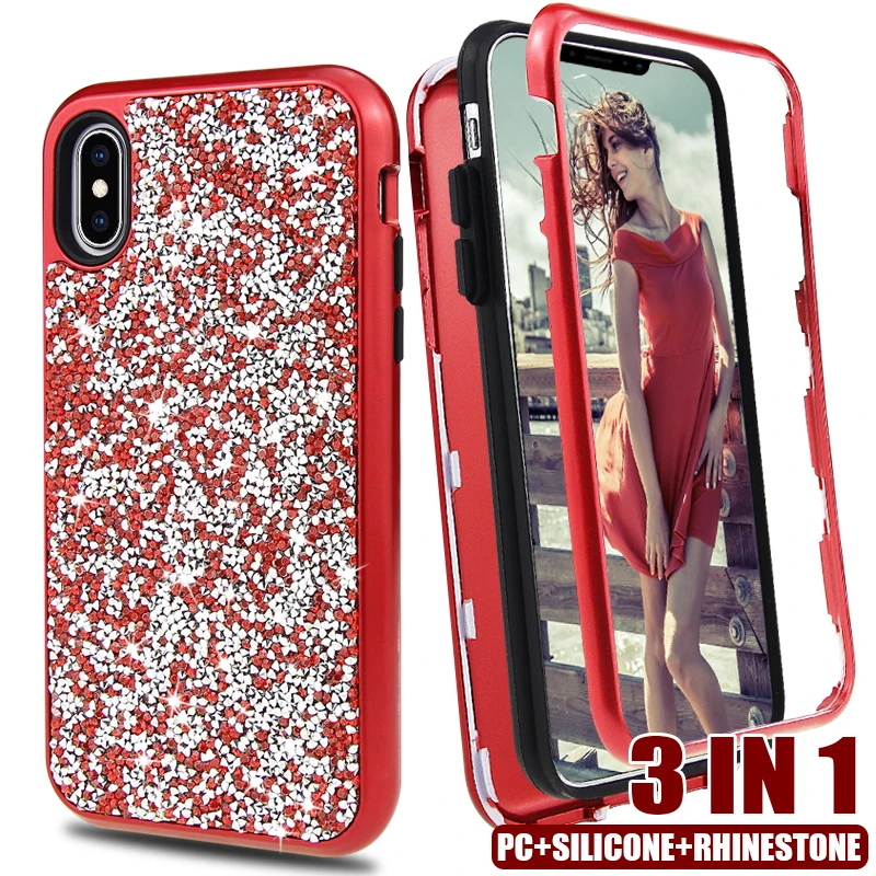 

2019 New 3 in 1 Shining Diamond Case For iPhone XS Max,For iPhone XS XR 8 7 6 Plus Luxury Phone Case