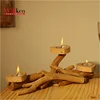 Teak wood hand carved 3-tier candle holder for tableware decor