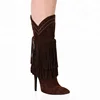 New design good quality latest winter nice long suede tassel Fashion fringed boots women 2018