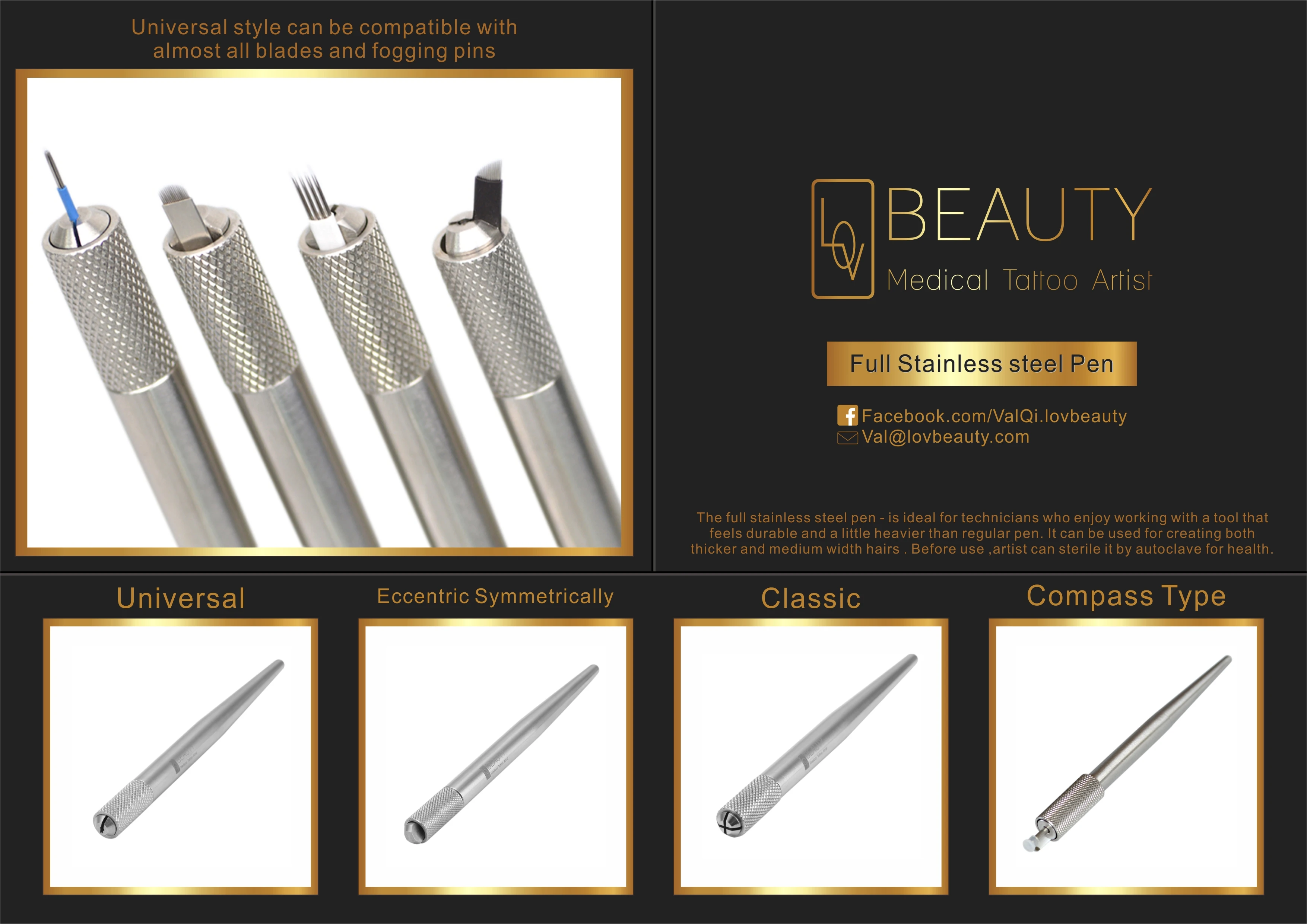 Microblade Pen Universal Medical Grade Full Stainless Steel Semi