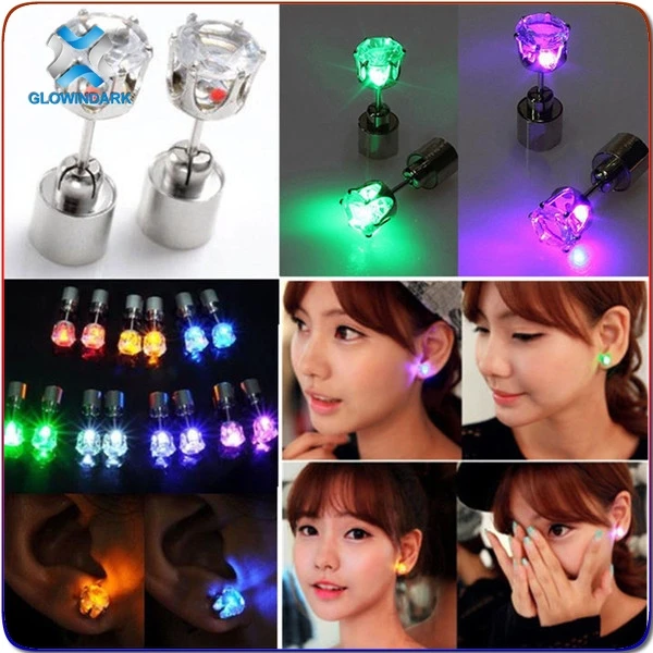 2016 COOL Fashion Beautiful Glowing Multi-color LED Crystal Stud Earrings Light,led earrings