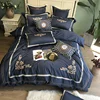 7-piece embroidery duvet cover 100% egyptian cotton ocean blue bedding set suitable for men