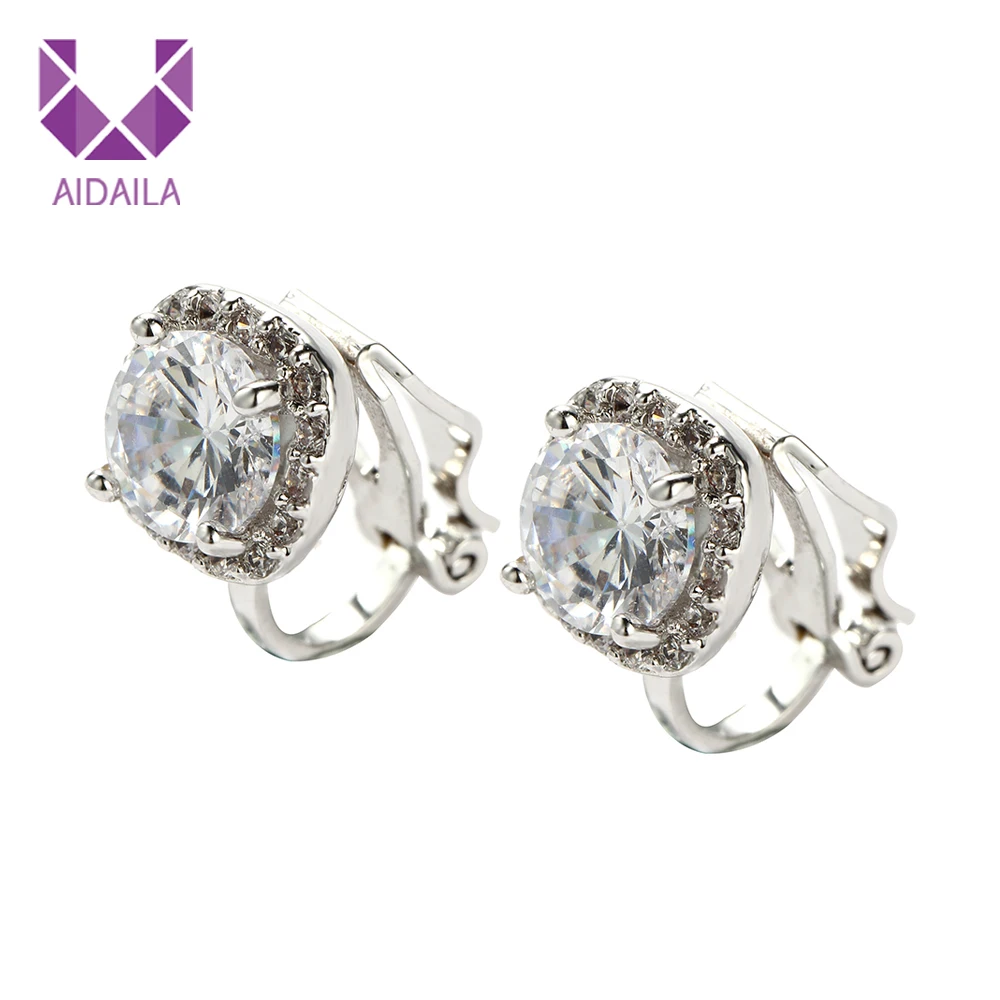 

AIDAILA Fashion Square Pave Diamond White Gold Zirconia Clip On Earrings