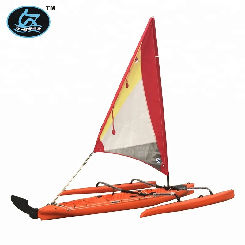 
18ft plastic trimaran sailing kayak with foot drive pedal system and rudder 