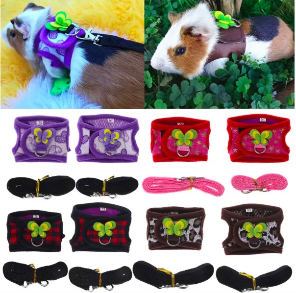 S Ferrets 4 Pieces Small Pet Harness Cute Adjustable Vest and Leash Set for Guinea Pig Hamsters Iguanas and Similar Small Animals No Pulling Comfort Mesh Padded Vest for Small Pets Chinchillas 