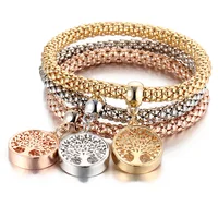 

Vintage Designer Austrian Rhinestones Gold Plated Tree of Life Charm Bracelets Popcorn Chain Jewelry For Women Wholesale HS-0002