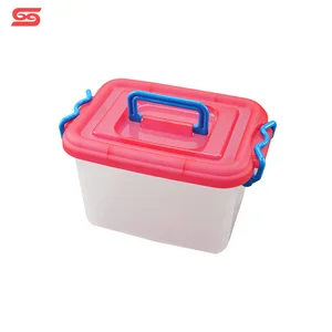 Image of Clear kids large stackable plastic container storage box with handle