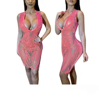 

80908-MX22 deep v sleeveless sexy women evening club dress