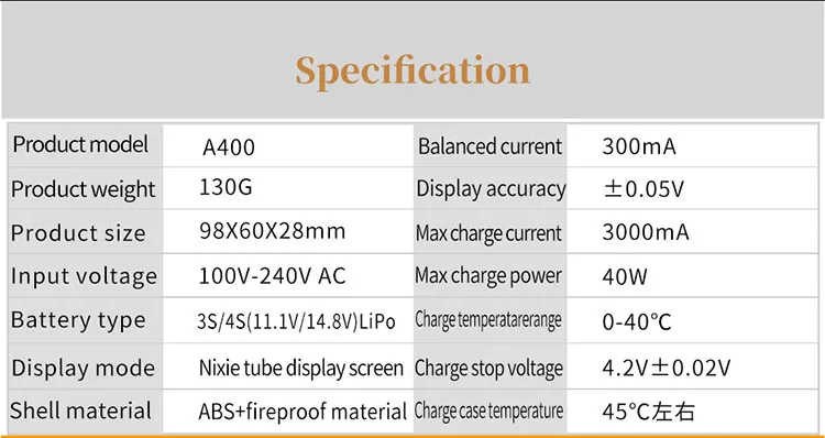 HotRC A400 3-4S 3000mah Charging Battery Balance Charger for RC Quadcopter 