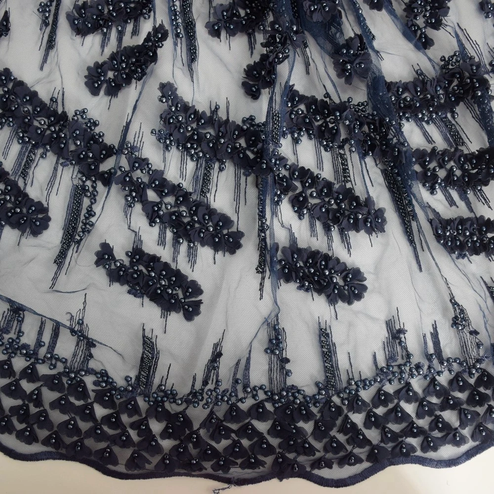 navy beaded lace fabric