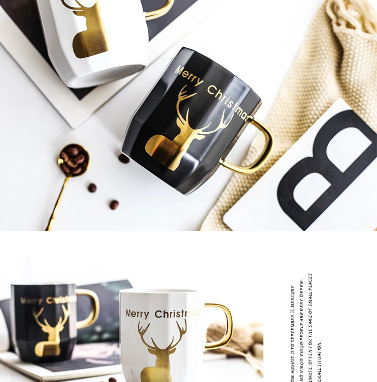 Чинабретт - 2018 Рождественский INS Gift Ceramic Black Coffee Cup Mug с золотистыми оленями для Coffee Cup Amazon Coffee Cup 15