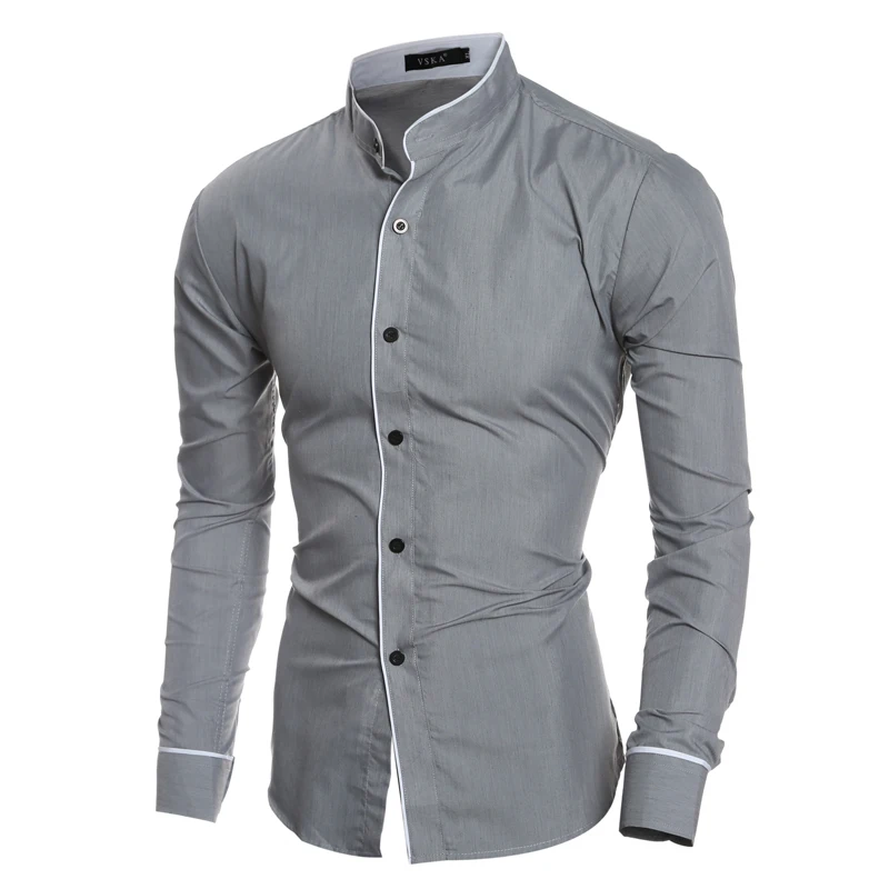 

Autumn New Personality Casual Stand Collar Mens Tide Slim Shirt, White;grey;black