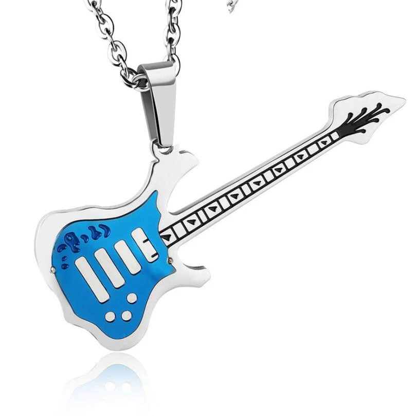 

Guitar Necklace For Men/Women Music Lover Gift Black/Gold Color Stainless Steel Pendant & Chain Hip Hop Rock Jewelry