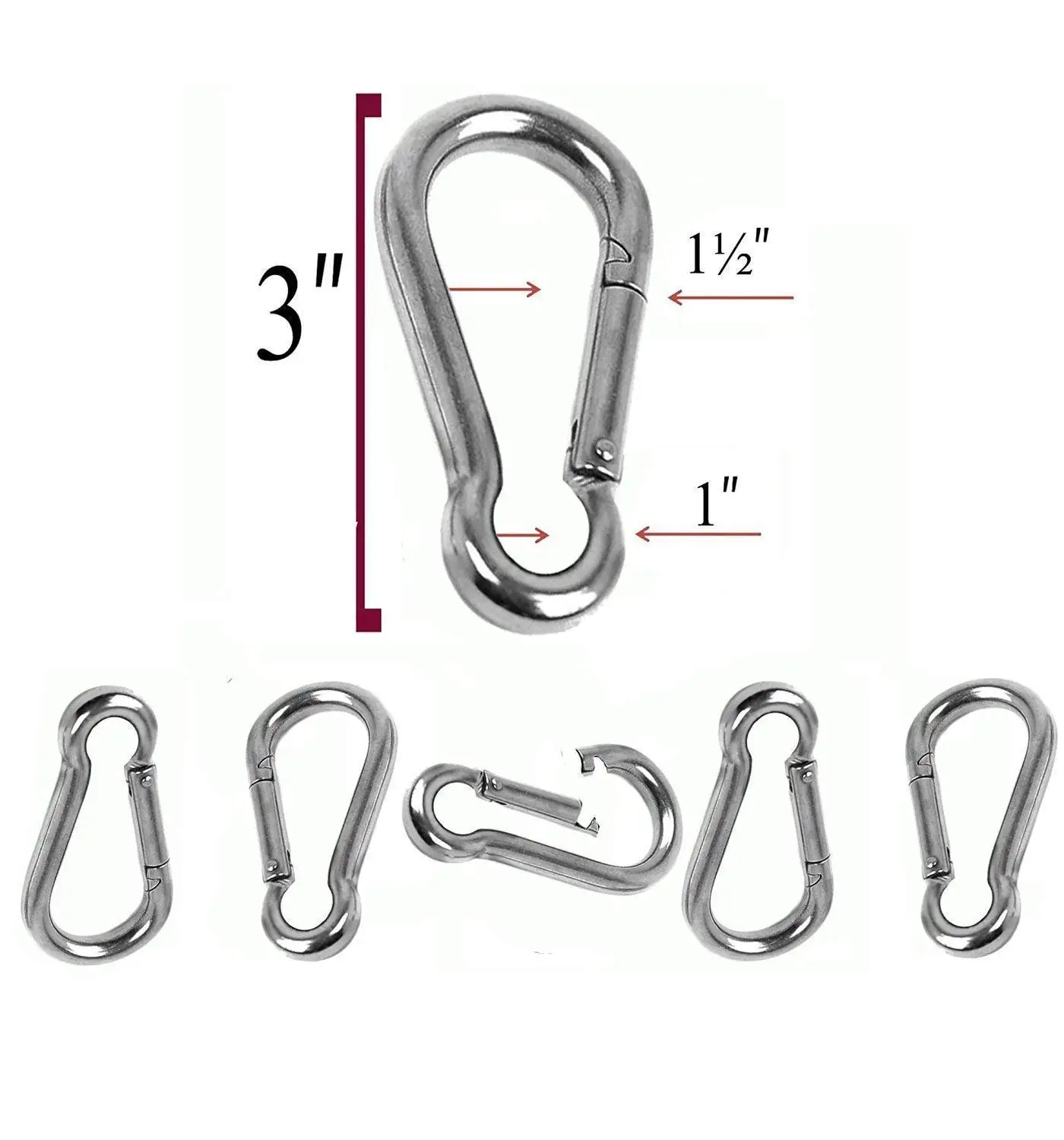 Holds up to 1000Lbs 1pcs,2pcs,4pcs Moonight Stainless Steel 304 Spring Snap Hook Carabiner Screw Lock Perfect Tire /& Disc Swings