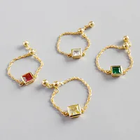 

Fashion Korea 925 sterling silver square CZ 18k gold link chain adjustable size rings