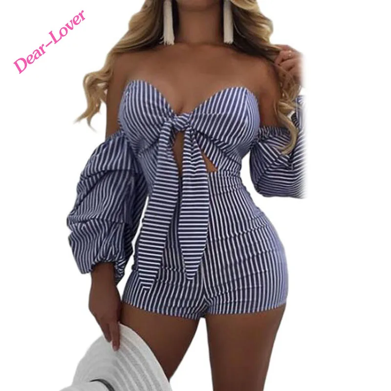 

2017 New Design Blue White Stripes Ladies Sexy Bow-Tie Romper, As shown