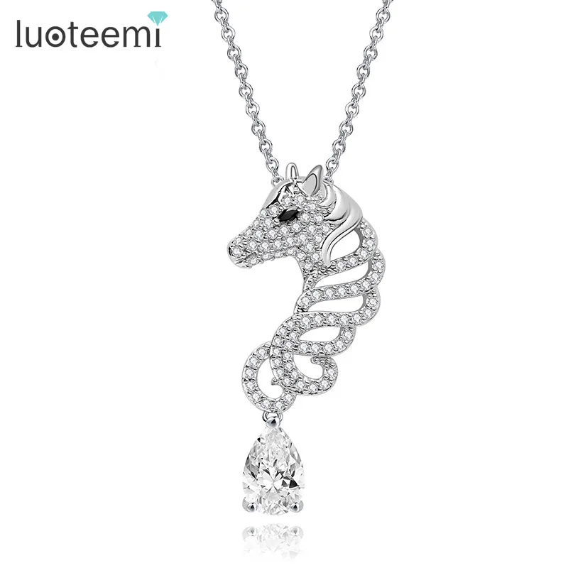 

LUOTEEMI Wholesale Women Antique Cute Animal Jewelry White Gold Plated Long Chain Horse Shape Pendant Necklace, N/a