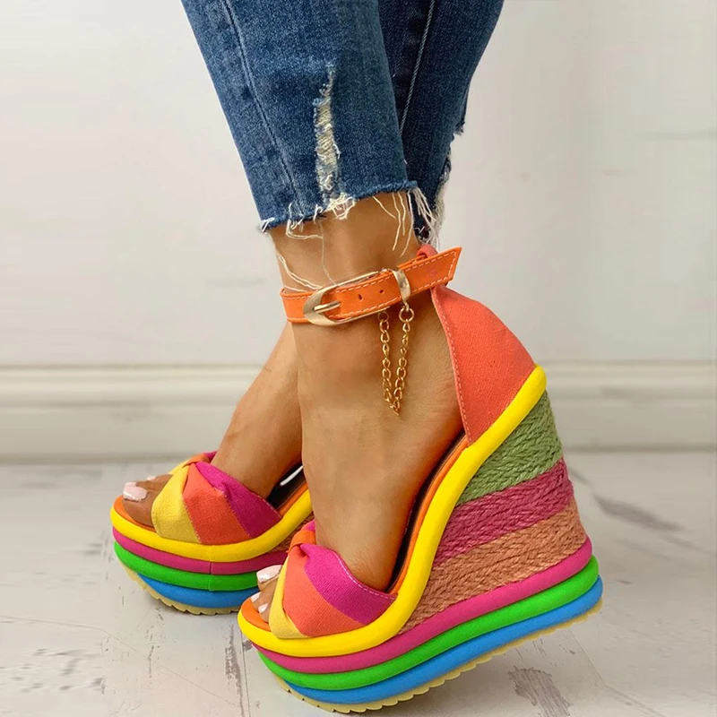 

LZT1451 Colorful Espadrille Muffin Wedge Sandals for women