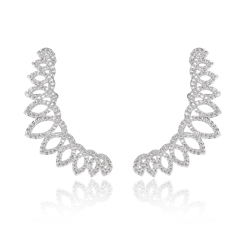 

Fashion Hollow Luxury Ladies Silver Cubic Zirconia Flower Climber Angel Wing Ear Cuff Earrings
