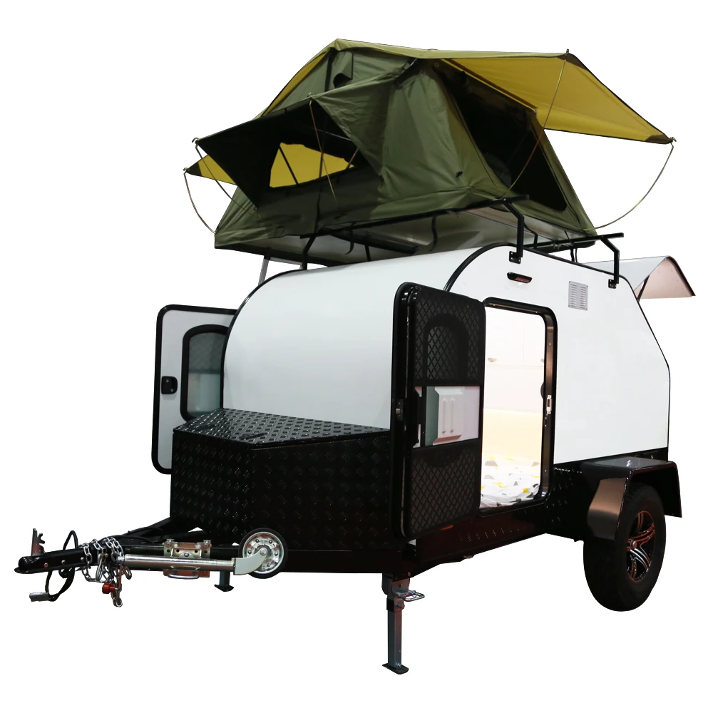 

Ecocampor Outdoor mini Off Road Fiberglass Teardrop travel trailer/ caravan with Independent Suspension and Folding Tent, White(oem)