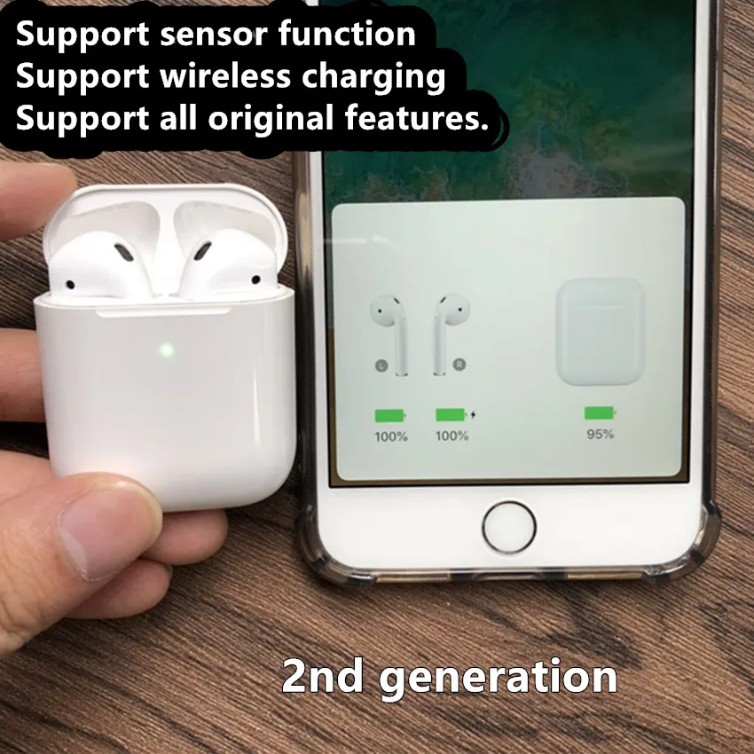 

1:1 brand 2nd generation H1 chip App Pop-up animation Earphone Wireless Bluetooth Connect Headphone headset With sensor function, White