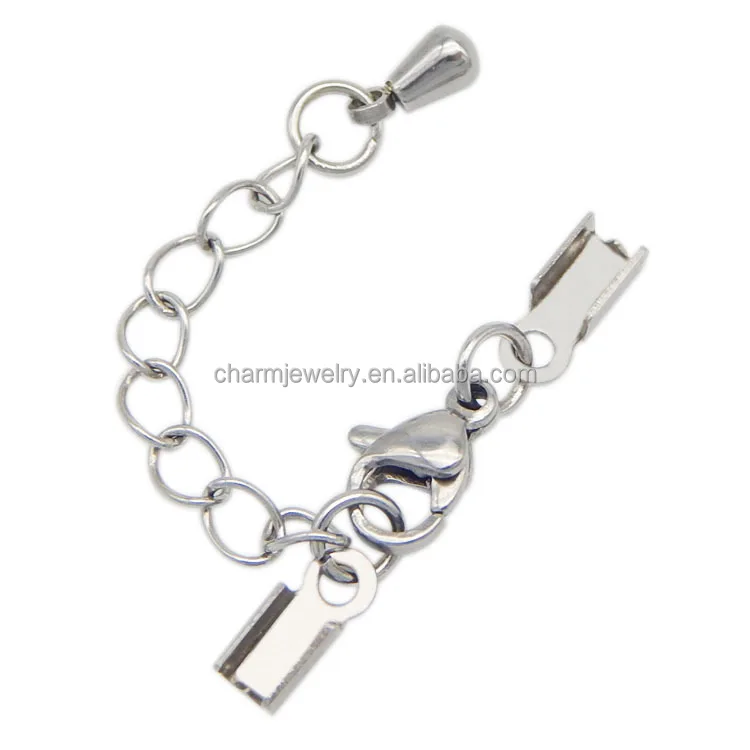 

Stainless Steel Cord End Crimp Caps For Necklace Bracelet Making Silver Tone With Lobster Clasp BX0061, As image (can be plated as your request )