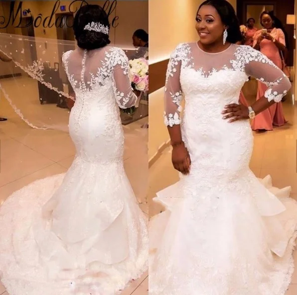 African Mermaid Tail Bridal Gown Plus Size Wedding Dress With