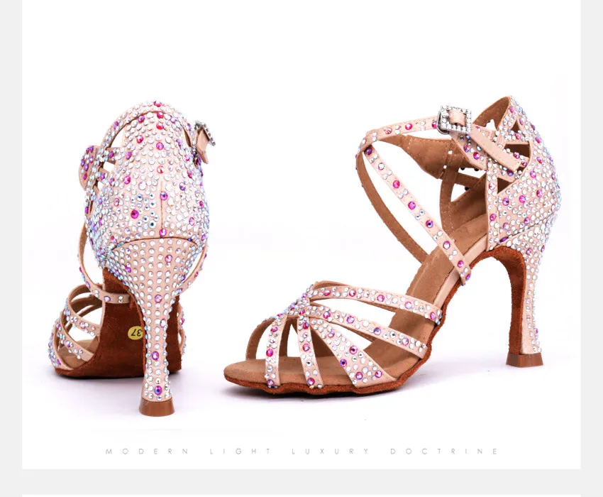 

New women dance shoes shiny satin shoes rhinestone soft bottom dance shoes latino woman Salsa dance shoes shoes heel5CM-10CM