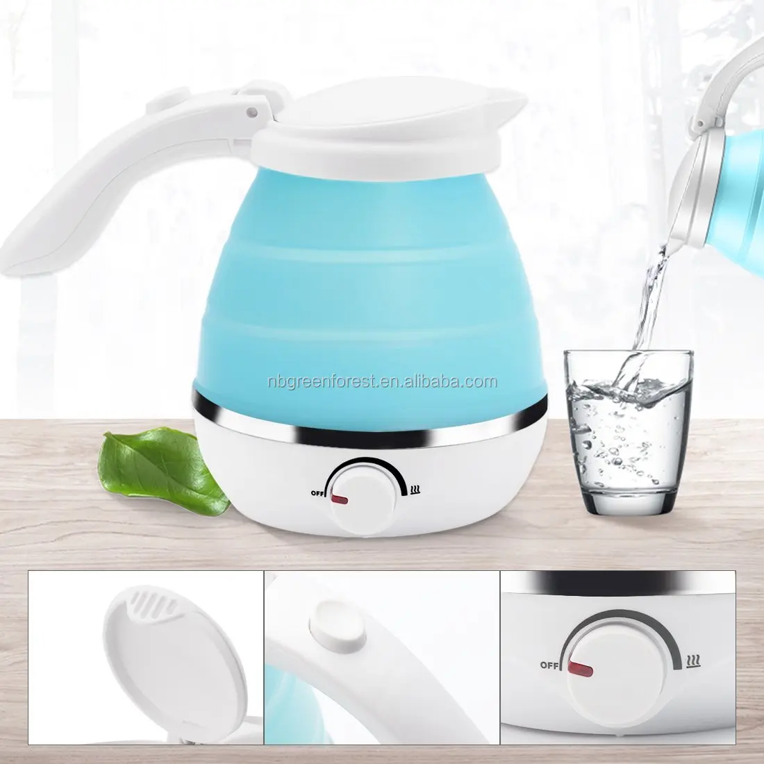 Portable Electric Kettle Silicone Foldable Travel Camping Water Boiler Adjusting 