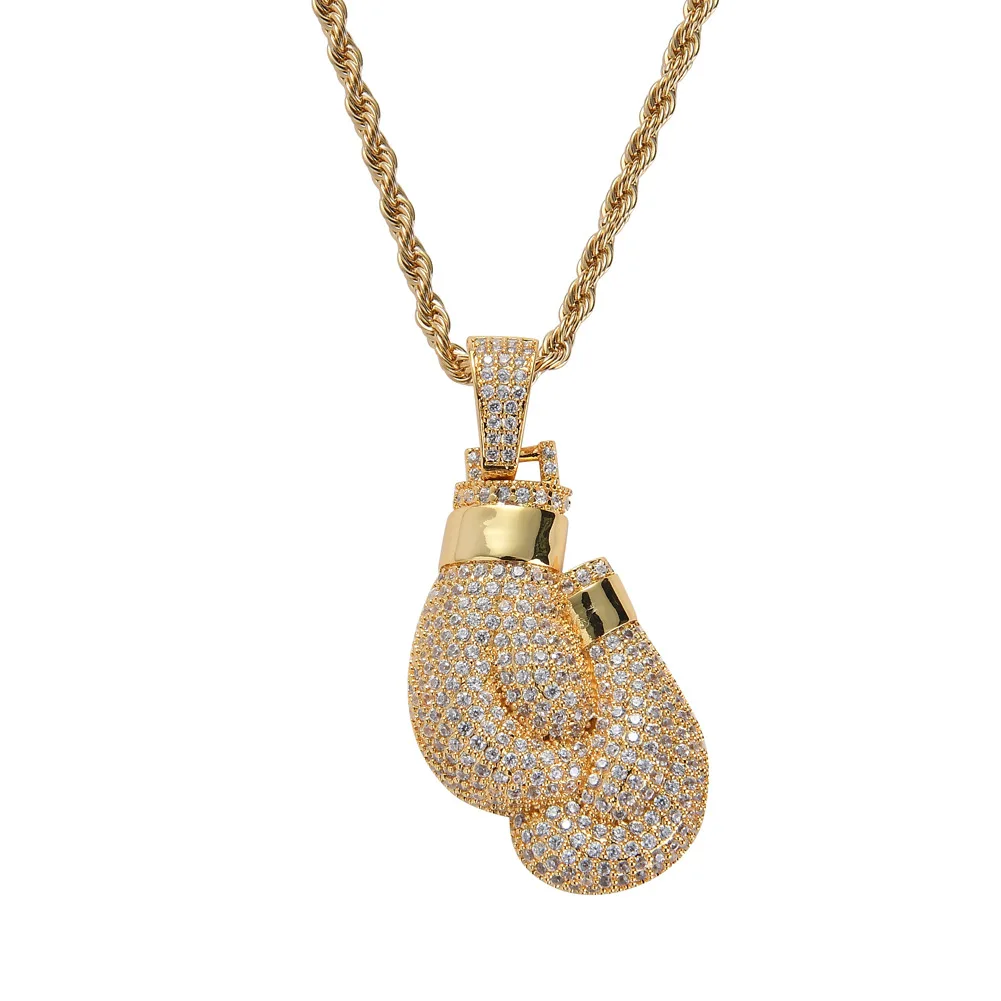 Boxing Glove Men Hip Hop Rapper Jewelry Bling Boxing Gloves Pendant Full CZ Iced Out Hip Hop Design for Men's