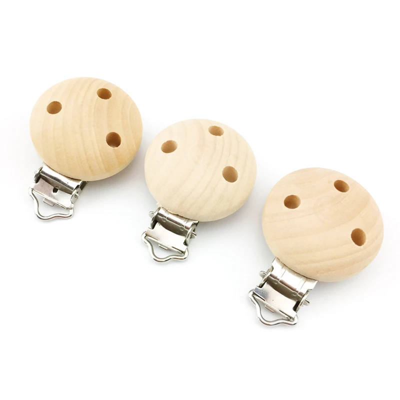 

30mm Maple Wood Safe Baby Teething Pacifier Clips Baby DIY Dummy Pacifier Holder with Hole, Natural wood color