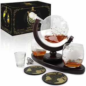 Image of Globe Decanter Gift Set with wood base and cups