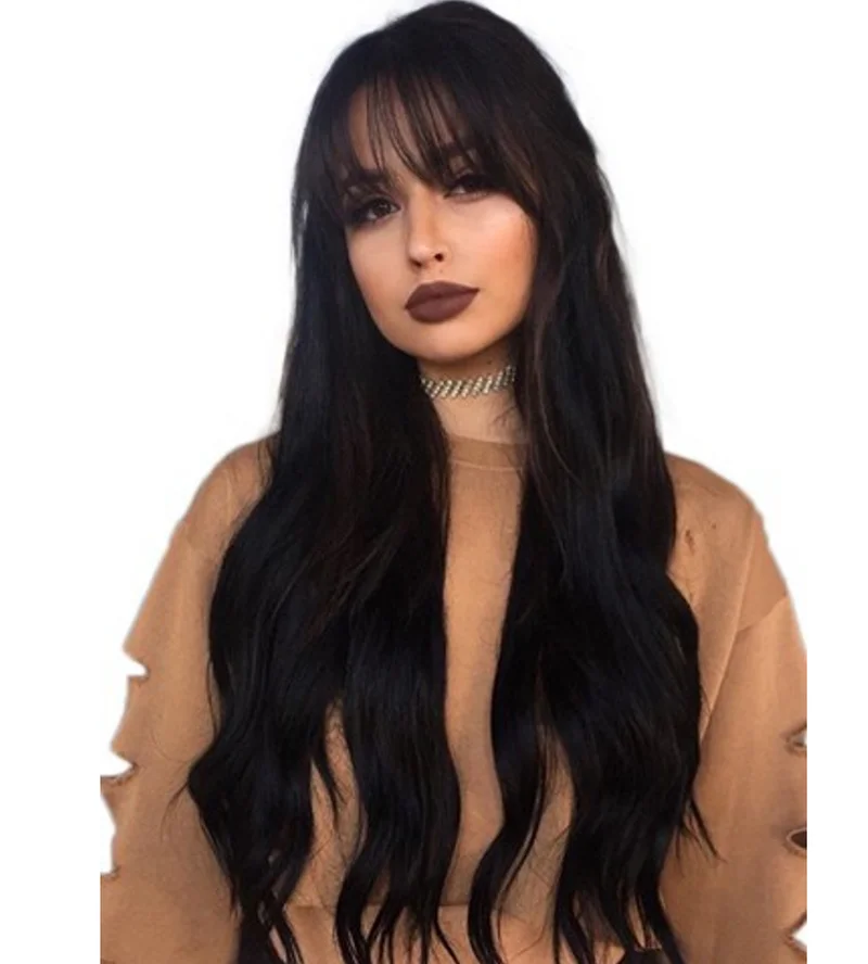 

2019 gorgeous Long straight wave Hair With Bangs 360 Lace frontal Wigs,Indian virgin Hair 150% Thick Density