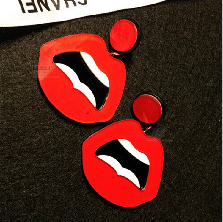 

Punk Style Red Mouth Dangle Earrings Acrylic Mouth Lips Drop Earrings, Red and white