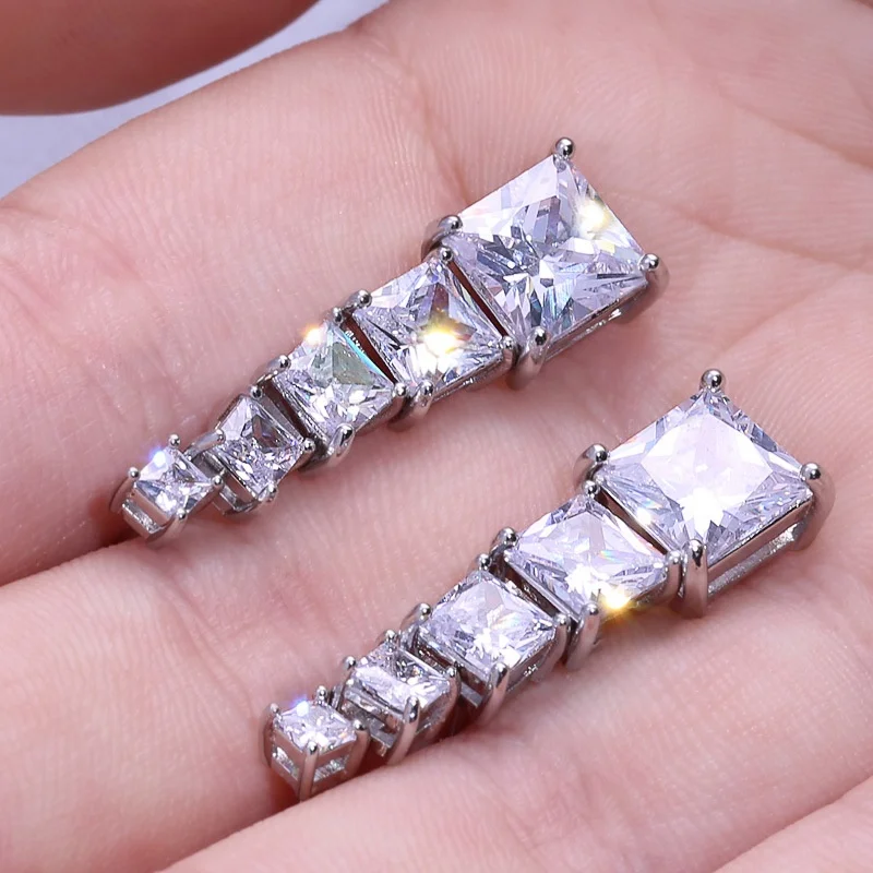 

Caoshi Pretty 925 Silver Plated Wedding Earrings Jewelry Princess Cut Cubic Zirconia Wedding Earrings For Brides