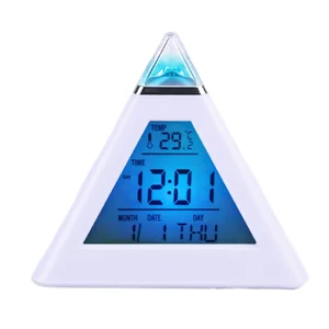Image of Colored LCD Pyramid Digital Temperature Thermometer Back light Weather Station Alarm Clock Desk & Table Clock