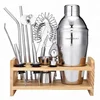 13Pieces High Quality 750ML Stainless Steel Cocktail Shaker Set With Stylish Bamboo Stand