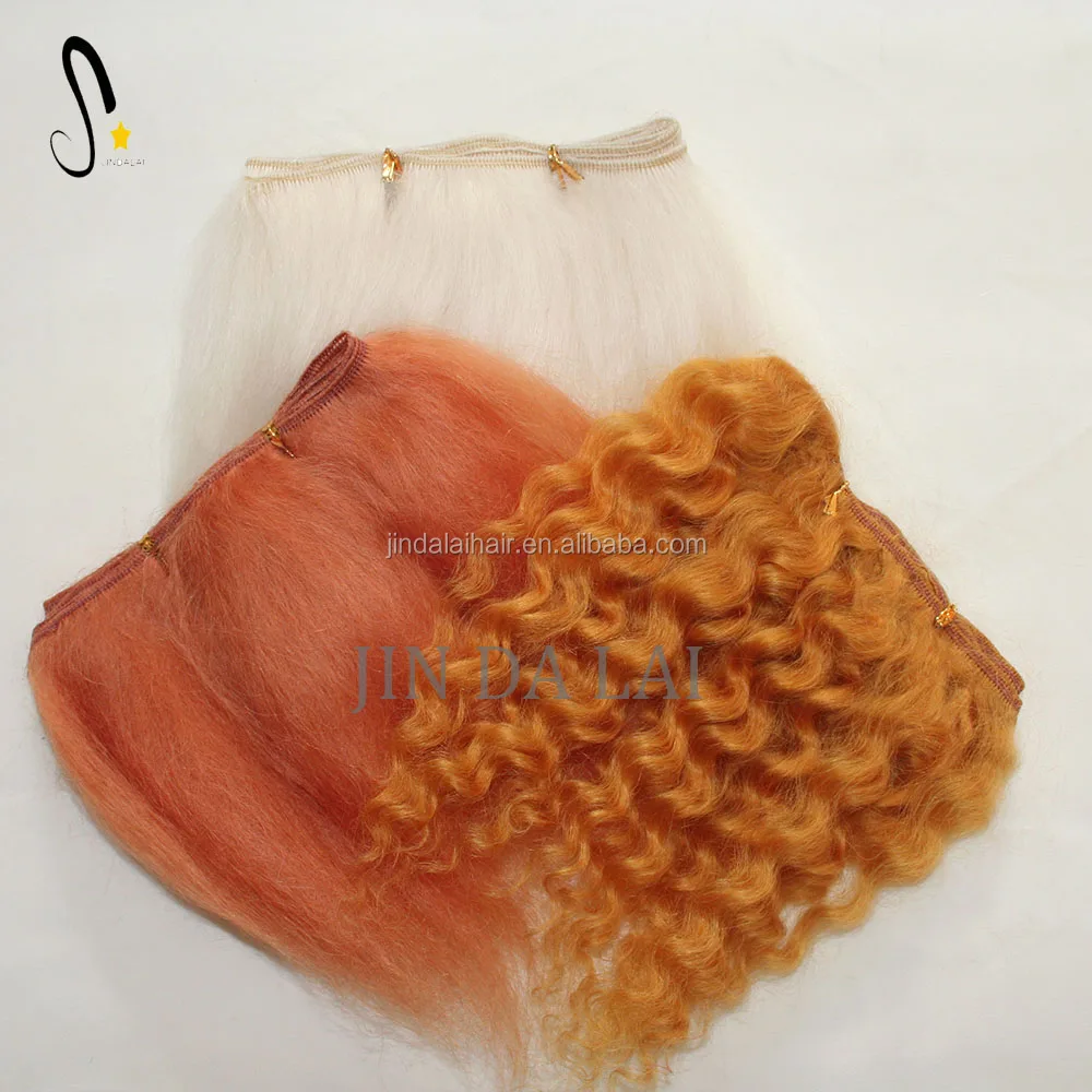 Wholesale 100 Percent Mohair Weft For Doll Real Angora Wool Hair Doll Wig Deep Wavy Mohair Weft