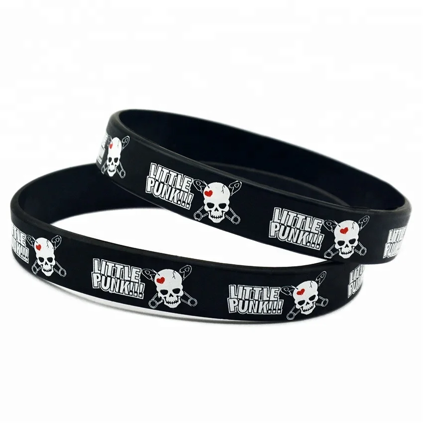 

50PCS Little Punk Silicone Wristband Music Gift Bracelet, Black, white